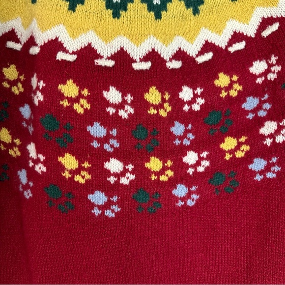 Paw Print Fair Isle Sweater Women L Thick Red Animal Lover Dog Cat Rescue Nordic - Picture 6 of 13